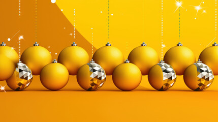 Illustration of christmas balls with geometric shapes on a vivid yellow background