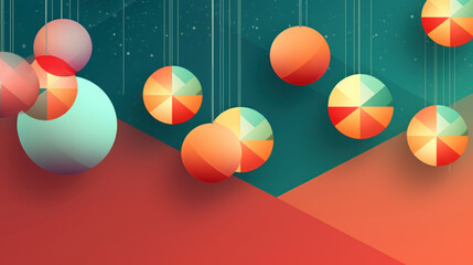 Illustration of christmas balls with geometric shapes on a colorful background