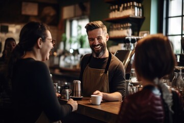 Poster - Barista serving customers a coffee barista adult mug.