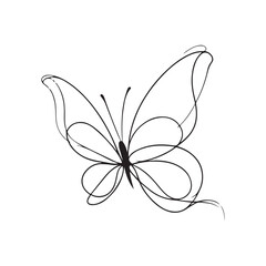 Wall Mural - single one line butterfly silhouette on white background
