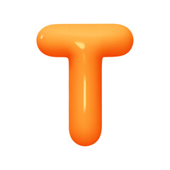 Canvas Print - letter T. letter sign orange soft color. Realistic 3d design in cartoon balloon style. Isolated on white background. vector illustration