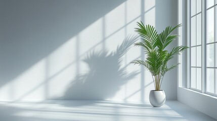 Wall Mural - Empty white room interior with bright light and shadows