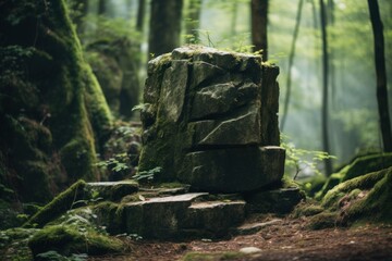 Canvas Print - Stone podium forest outdoors woodland.