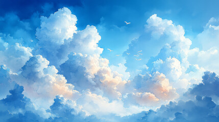 Sticker - A bright blue sky with fluffy white clouds