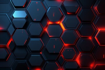 Wall Mural - technology texture illustration surface technology illustration modern black pattern red hexagon des