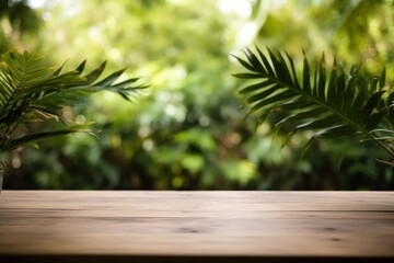 Wall Mural - Tropical leaves table outdoors nature.