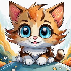 Poster - adorable cute kittens with huge eyes vector cartoon