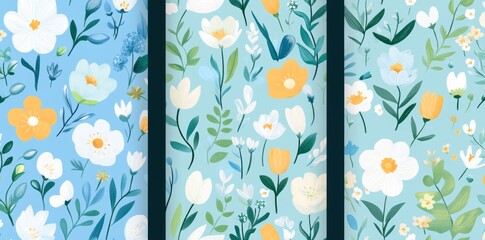 Wall Mural - Abstract floral seamless pattern set in flat style, abstract background, decorative wallpaper.