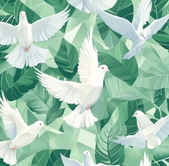 seamless pattern featuring white doves