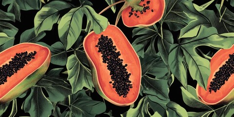 Papaya leaves with fruit