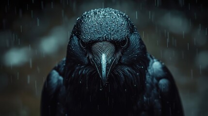 Poster - A Raven in the Rain: A Close-Up Portrait