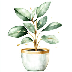 Wall Mural - watercolor drawing of a potted houseplant