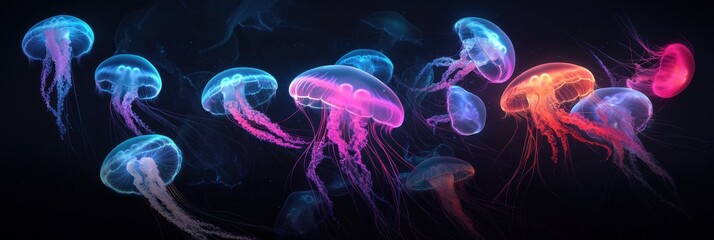 A glowing jelly fish with dark background