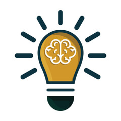 Creative idea icon. Brain in a light bulb vector illustration. flat design style.  Thin sign of innovation, solution, education logo. vector design