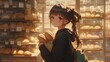 © てんぷら - パンを買うアニメ調の日本人美少女