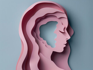 Wall Mural - A woman's head with a baby inside of it. Paper cut style art. 