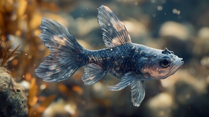 Poster - Black Moor Goldfish Swimming Underwater