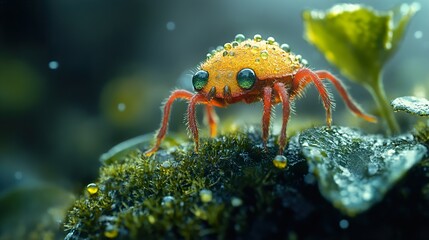 Canvas Print - Close-Up of a Bug with Dew Drops on its Back