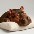 © niramol - Cute hippo sleeping on a fluffy pillow with a peaceful expression white background