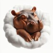© niramol - Cute hippo sleeping on a fluffy pillow with a peaceful expression white background