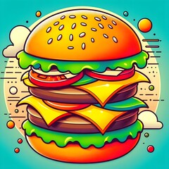 Beautiful realistic burger fast food illustration logo