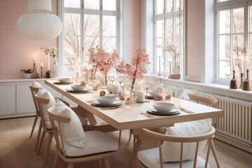 Sticker - Elegant And Modern Scandinavian dinning room architecture furniture window.