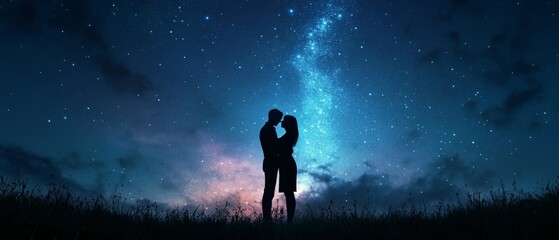 A couple standing under a starry sky sharing a tender moment reflecting deep emotional connections and love through a romantic and serene setting