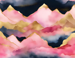 Sticker - Pink mountain creative watercolor gilded background