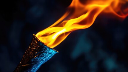 Wall Mural - a detailed close up photograph of a lit torch showcasing sharp flame details and vibrant colors agai