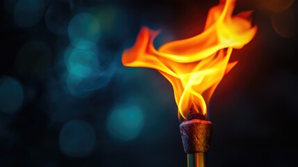Wall Mural - a detailed close up photograph of a lit torch showcasing sharp flame details and vibrant colors agai