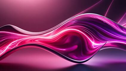 3d abstract pink purple neon energy flow glass shape background with waves wallpaper	