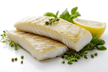 Fresh prepared white fish fillet isolated on white background