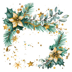 Wall Mural - floral wreath Christmas decoration watercolor vector illustration, Merry Christmas watercolor with floral elements. png format, label, floral frame