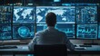 © sutus - A supply chain manager in a control room, overseeing global logistics operations on multiple monitors with various data feeds.