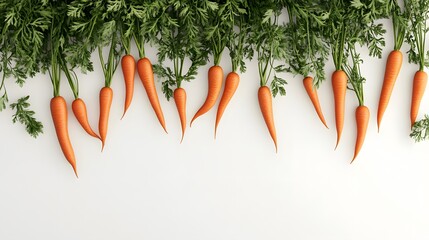 Fresh carrots cascading down against a clean white background