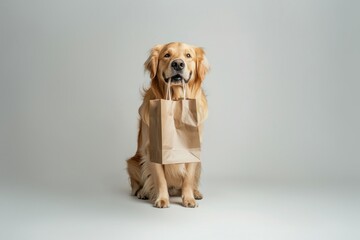 Poster - Golden retriever holding shopping animal pet mammal.