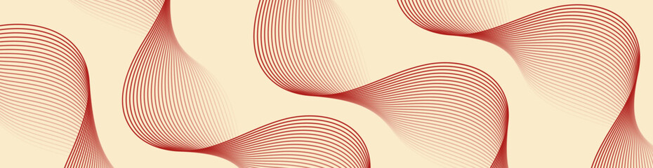 Wall Mural - Abstract background with lines and waves. Web banner size. Element for design. Vector background for brochure, booklet, flyer, poster. Red and beige gradient. Summer, autumn