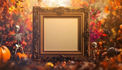 High-resolution Halloween-themed mockup featuring a blank frame for wall art display, perfect for showcasing spooky designs and festive creativity.