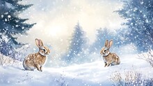 Two Rabbits In Snowy Forest Free Stock Photo - Public Domain Pictures