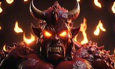 Wall Mural - 3d red flaming devil demon cartoon character mascot digital art