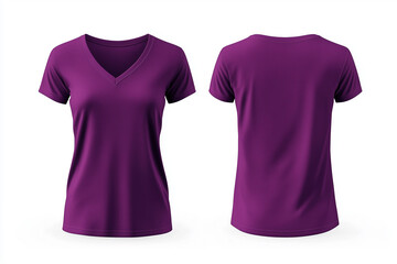 purple shirt with a v-neck is shown from the back. The shirt is wrinkled and has a faded purple color