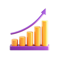 Wall Mural - a vibrant 3d render of a bar chart with ascending columns in yellow and orange, complemented by a pu