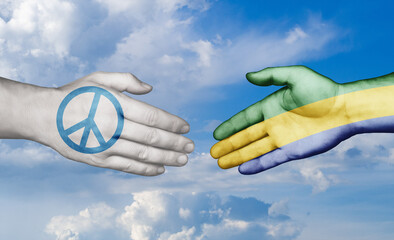 Gabon and Peace Sign country handshaking with flags, consensus concept international co-operation illustration