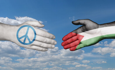 Palestine and Gaza Strip and Peace Sign country handshaking with flags, consensus concept international co-operation illustration