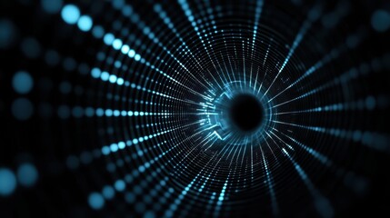 Fototapete - Abstract light tunnel with glowing particles.