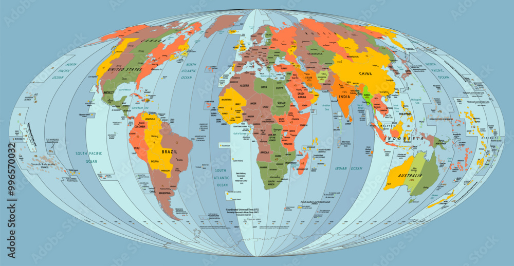 World map Time zones map Stock Vector | Adobe Stock