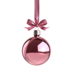 Wall Mural - pink Christmas ball with ribbon and a bow, isolated on background. Generative AI