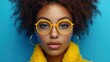 © PixelAI - Close-up Portrait of a Young Woman with Afro Hair and Yellow Glasses