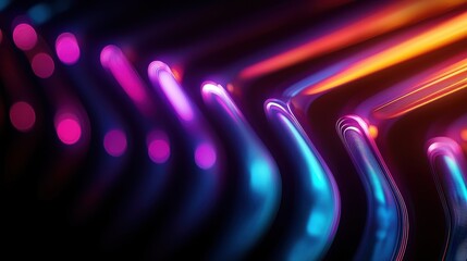 Aufkleber - Vibrant neon abstract lines, dark background.