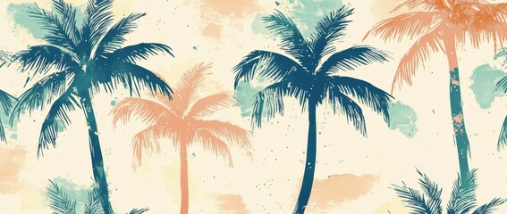 Poster - Hand-drawn artistic colorful abstract palm trees print. Vintage style seamless pattern with collage. Fashionable template for a design.